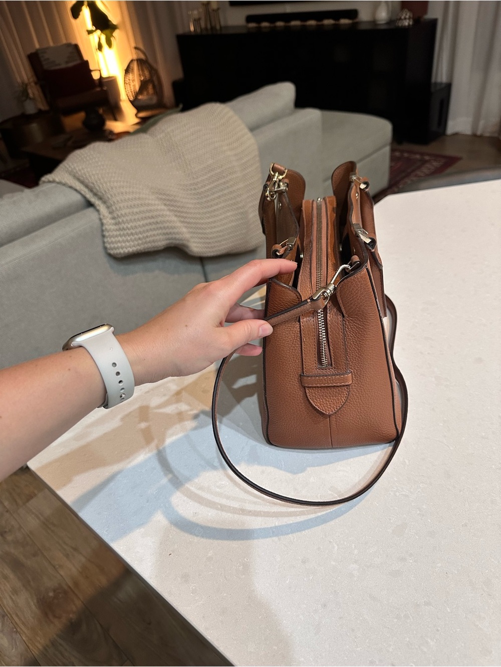 Kate Spade Leila Medium Triple Compartment Satchel crossbody Bag (Warm ginger) - Picture 7 of 9